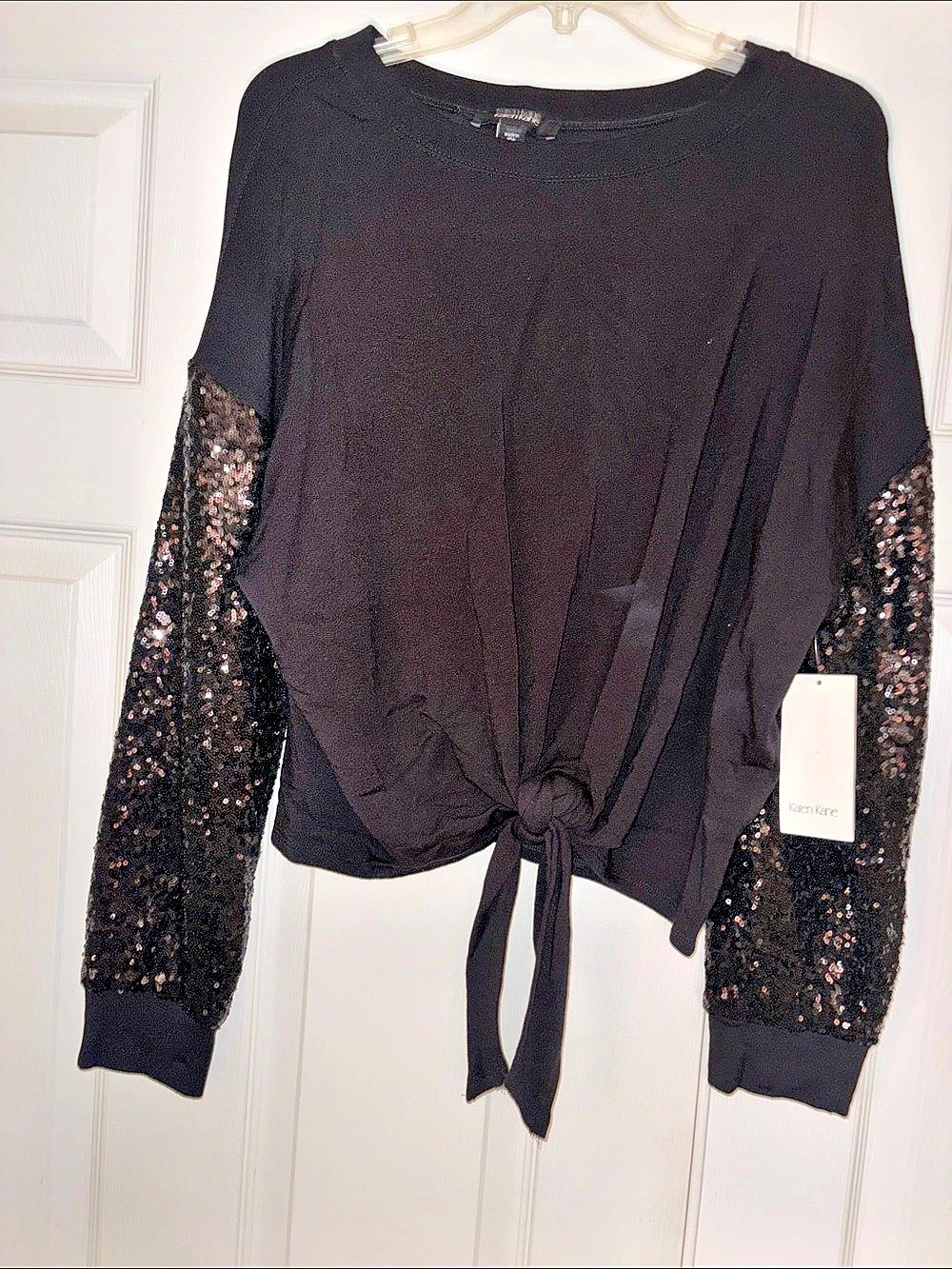 Karen Kane Berry Mountain Sequin Slve Top Black Medium